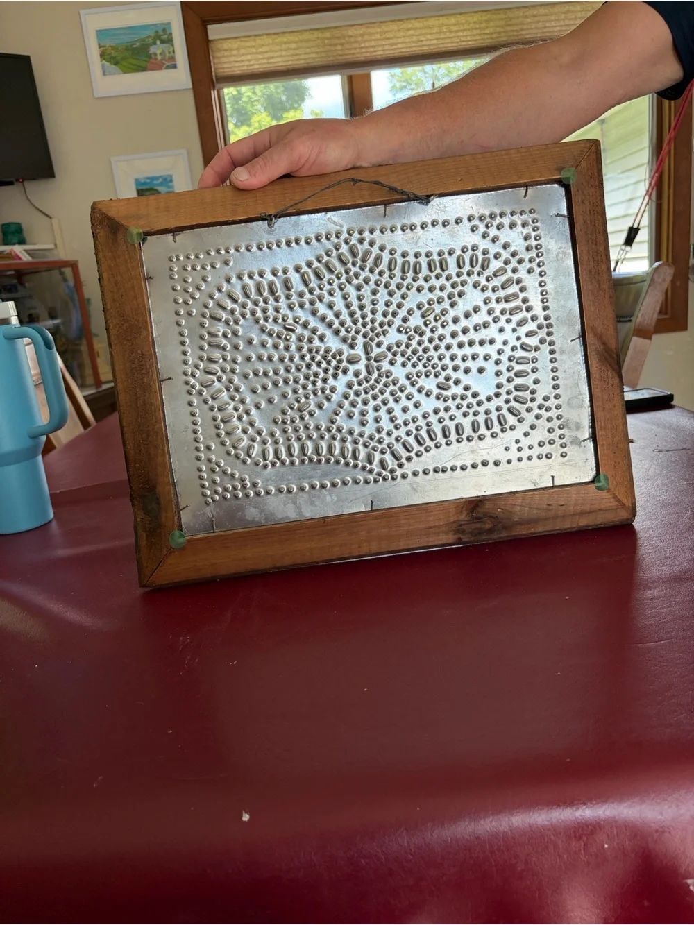 Rustic Wood Frame with pinch tin art